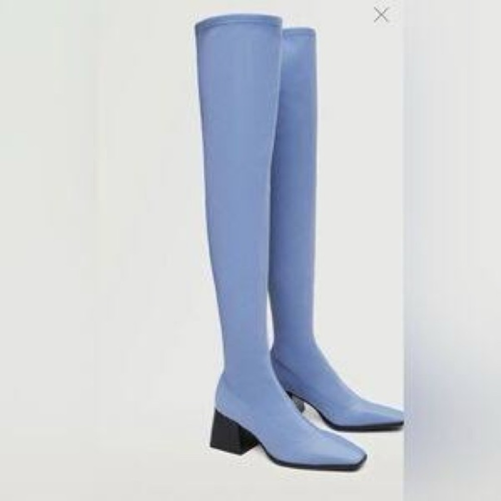 Mango Blue Heeled Over the knee Boots